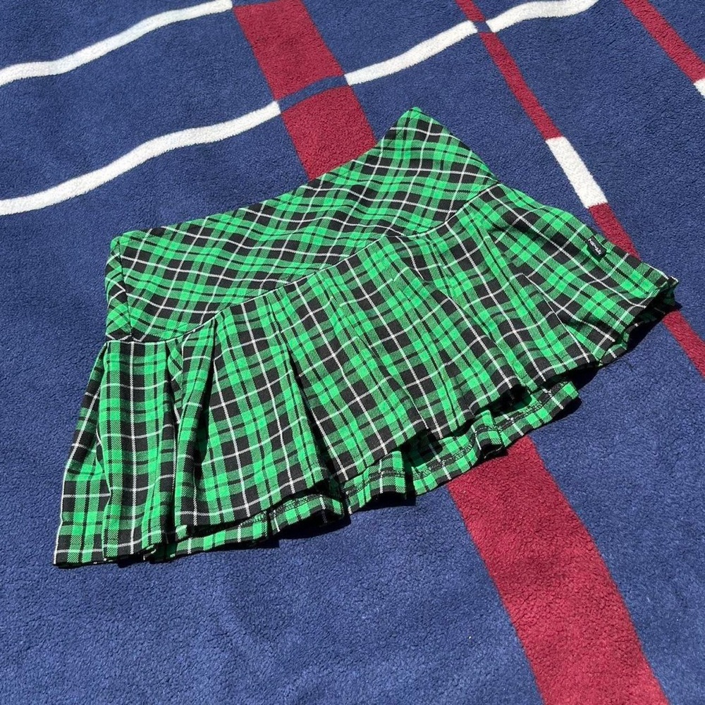 Tripp NYC Vintage Y2K Plaid Pleated Mini Skirt emo grunge goth green academia
